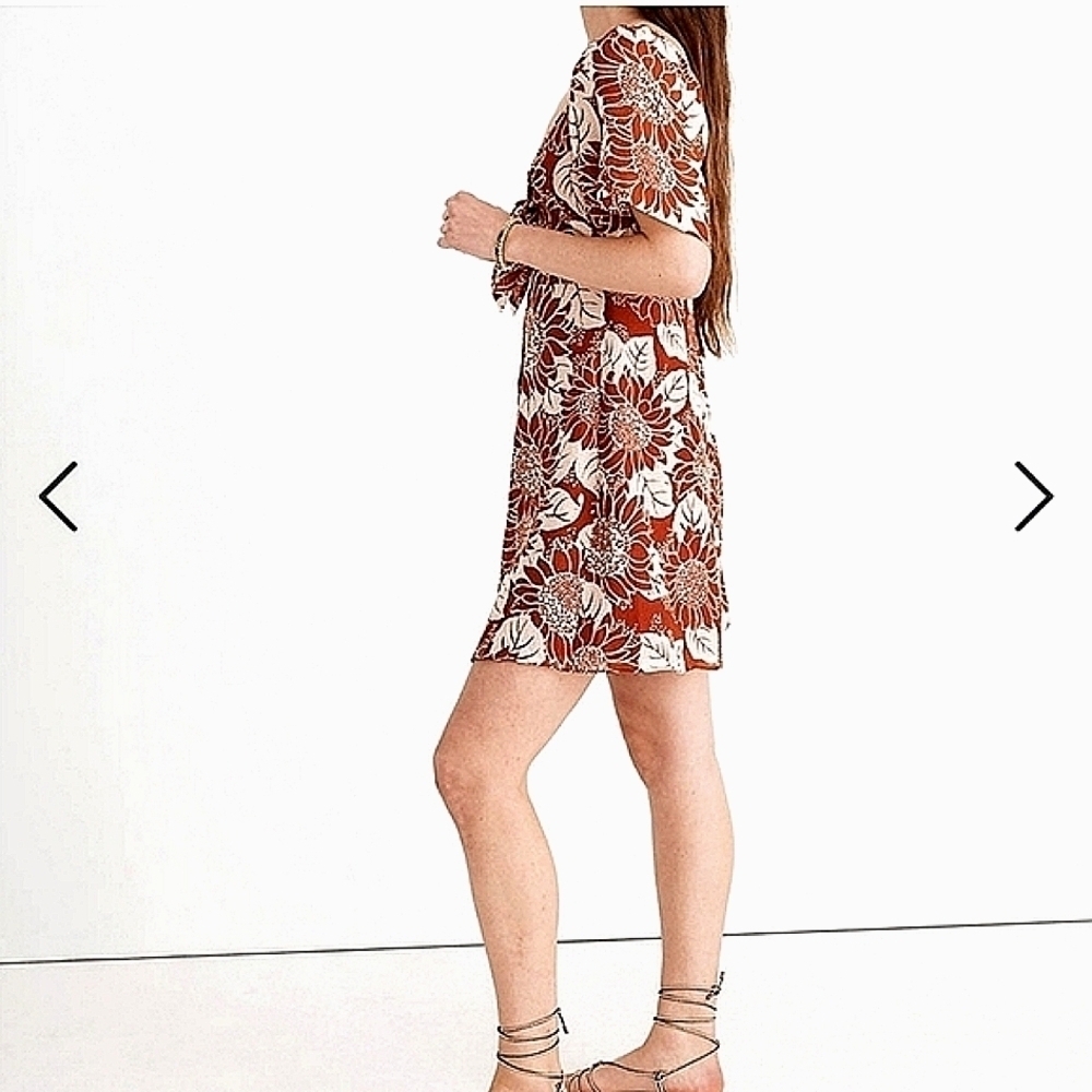 MADEWELL SIZE 2 MINI DRESS SILK TIE FRONT FALL SUNFLOWER‎ GUC - Picture 4 of 15